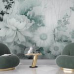Papier peint – Composition florale vert grisé