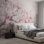 Papier peint – Branches de magnolias roses