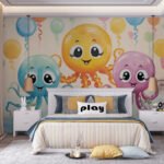 Papier peint – Poulpes multicolores et ballons