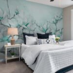 Papier peint – Fleurs turquoise en aquarelle