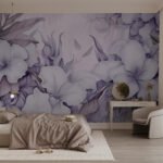Papier peint – Fleurs mauves dessinées sur fond clair