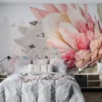 Papier peint – Magnolia corail et papillons – W03667