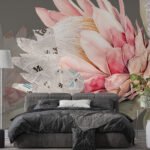 Papier peint – Magnolia corail et papillons – W03667V1