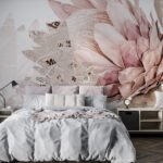 Papier peint – Magnolia rose et papillons
