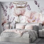 Papier peint – Pivoines roses et papillons