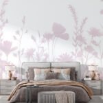 Papier peint – Silhouettes de fleurs rose pastel