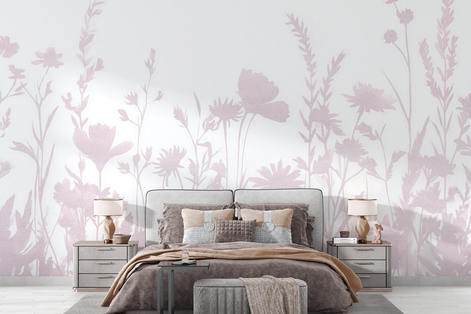 w03670v2pib5r.jpg Papier peint – Silhouettes de fleurs rose pastel – Image 1