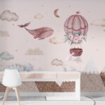 Papier peint – Montgolfière, nuages et baleine volante