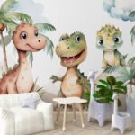 Papier peint – Trois dinosaures dans la jungle