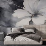 Papier peint – Fleur blanche en aquarelle monochrome