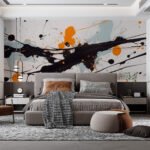 Papier peint – Traits de peinture noirs et orange