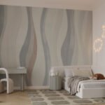 Papier peint – Bandes ondulées gris et beige