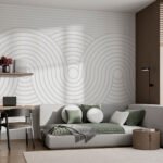 Papier peint – Arcs concentriques blancs sur fond beige
