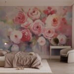 Papier peint – Bouquet de roses roses et crème