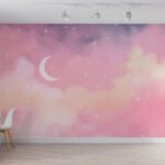 Papier peint – Lune blanche dans un ciel rose