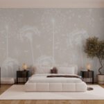 Papier peint – Fleurs blanches minimalistes sur fond beige