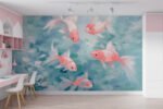 Papier peint – Poissons roses sur fond aquatique bleu