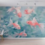 Papier peint – Poissons roses sur fond aquatique bleu