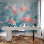 Papier peint – Poissons roses sur fond aquatique bleu – Image 2