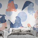 Papier peint – Formes organiques bleues et corail