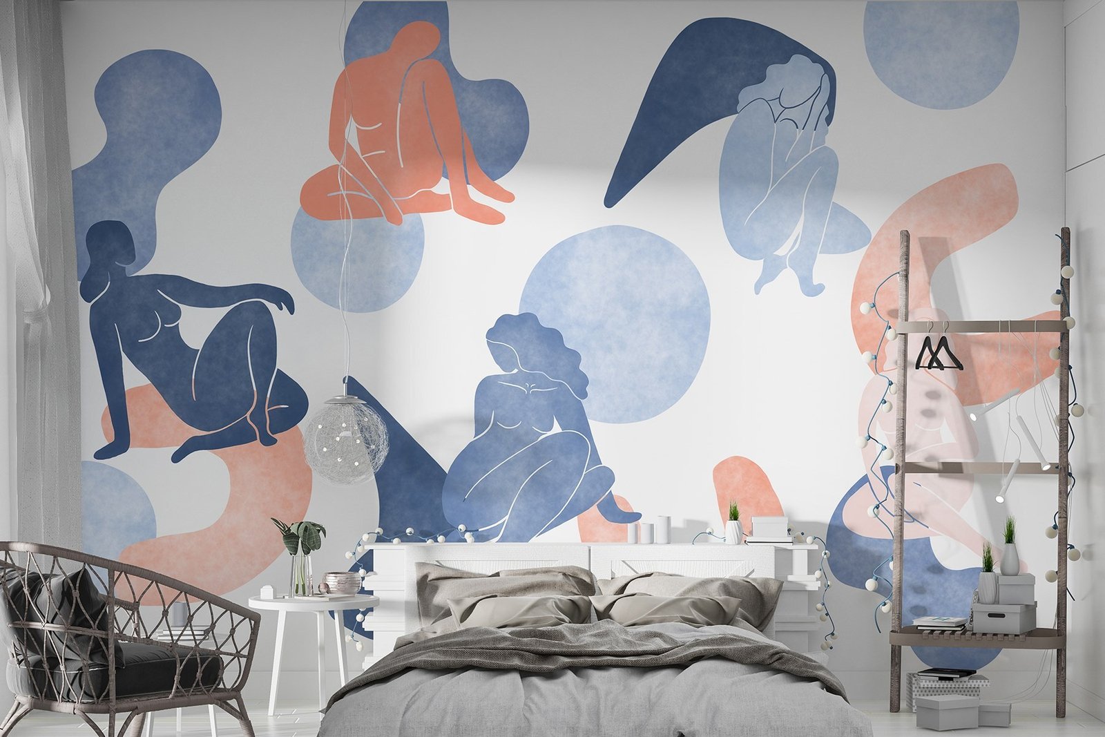 w03753v1pib6r.jpg Papier peint – Formes organiques bleues et corail – Image 1
