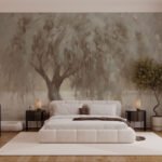 Papier peint – Grand arbre brun dans la brume