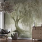 Papier peint – Grand arbre vert dans la brume