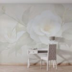 Papier peint – Rose blanche sur fond crème