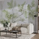 Papier peint – Branche de feuilles vert tendre