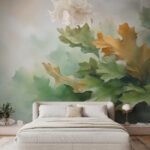 Papier peint – Feuilles d’automne vertes et orange