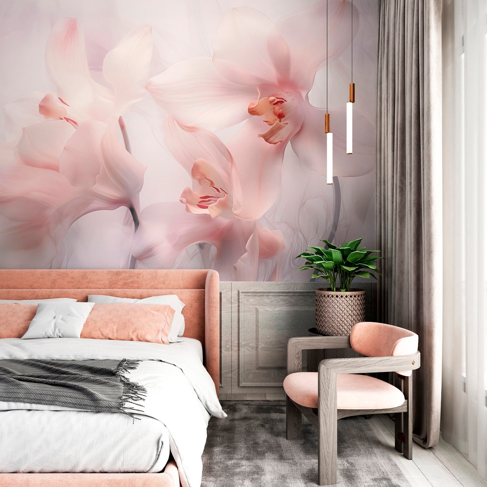 w03781pib6357ms.jpg Papier peint – Floraison rose poudré en aquarelle – Image 1