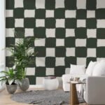 Papier peint – Damier irrégulier vert sombre et blanc