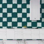 Papier peint – Damier irrégulier bleu canard et blanc
