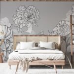 Papier peint – Fleurs dessinées en noir et blanc