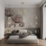 Papier peint – Fleurs noires au trait délicat