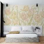 Papier peint – Tulipes stylisées jaunes et vert pastel