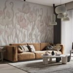 Papier peint – Tulipes stylisées beige et blanc
