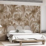 Papier peint – Fleurs et feuilles beige doré