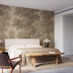 Papier peint – Arbres dorés sur fond brun