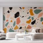 Papier peint – Terrazzo multicolore sur fond crème