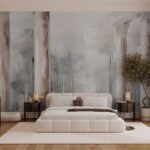 Papier peint – Mur gris et rose effet patiné