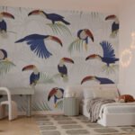 Papier peint – Toucans multicolores en motifs répétés