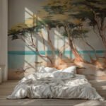 Papier peint – Arbres au bord d’une mer turquoise