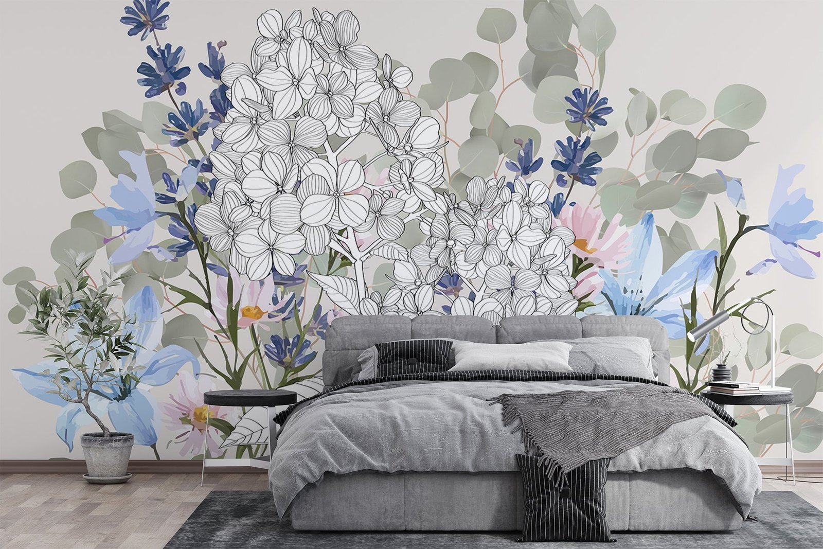 w03858pib6mr.jpg Papier peint – Fleurs blanches et bleues au trait – Image 1