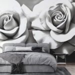 Papier peint – Roses grises en relief