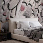 Papier peint – Traces de pinceau noires et roses