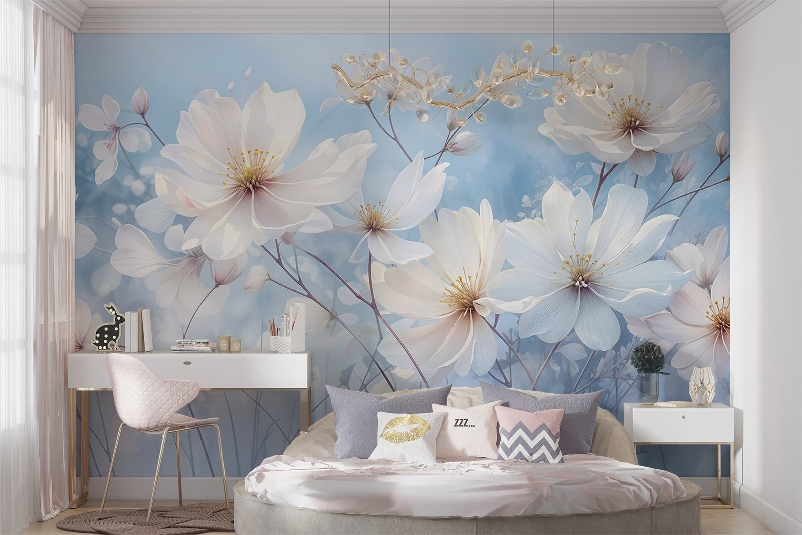 w08412pib1r.jpg Papier peint – Fleurs blanches sur fond bleu pastel – Image 1