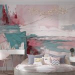 Papier peint – Touches de peinture turquoise et rose