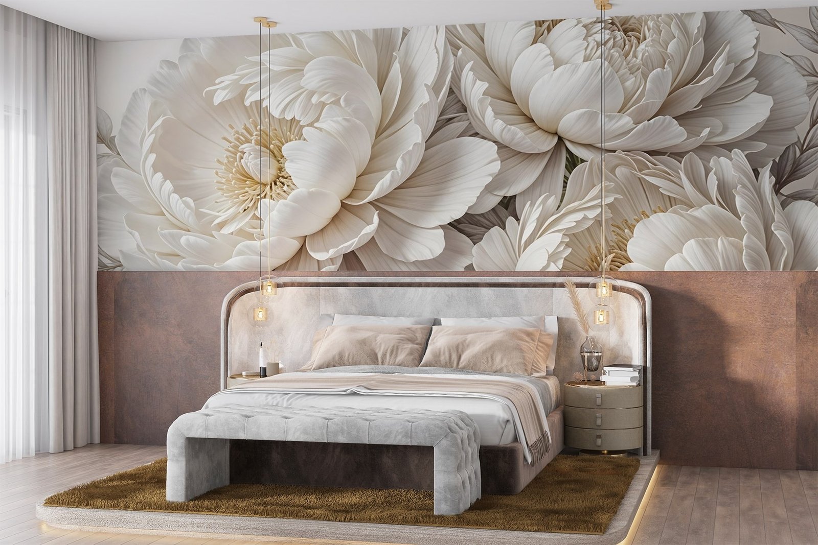 w08420pib11r.jpg Papier peint – Pivoines blanches effet relief – Image 1