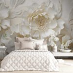 Papier peint – Pivoines blanches et détails dorés